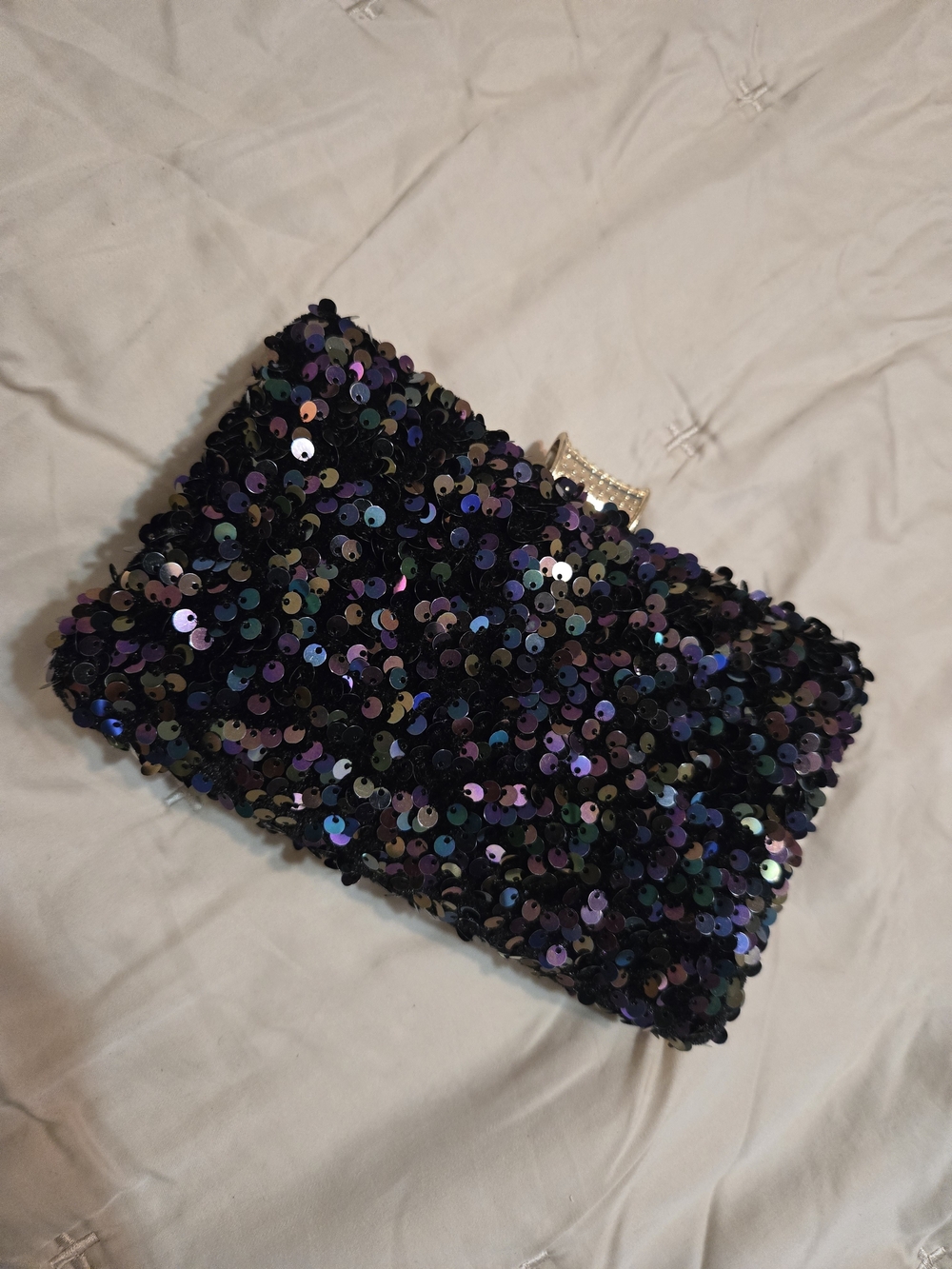 Black Iridescent Sequin Evening Clutch